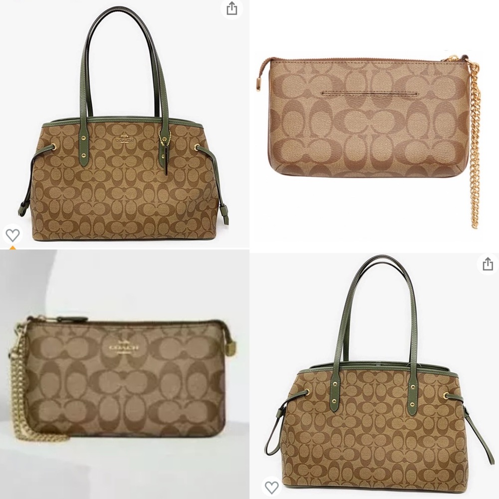 COACH Women's Drawstring Carryall Khaki-Military Green & Matching Wristlet